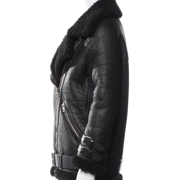 Black ACNE STUDIOS Shearling Moto Fur Jacket FR32 / XS - Picture 2 of 3